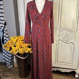 June & Hudson Dark Floral Empire Waist Long Sleeve Maxi Dress
